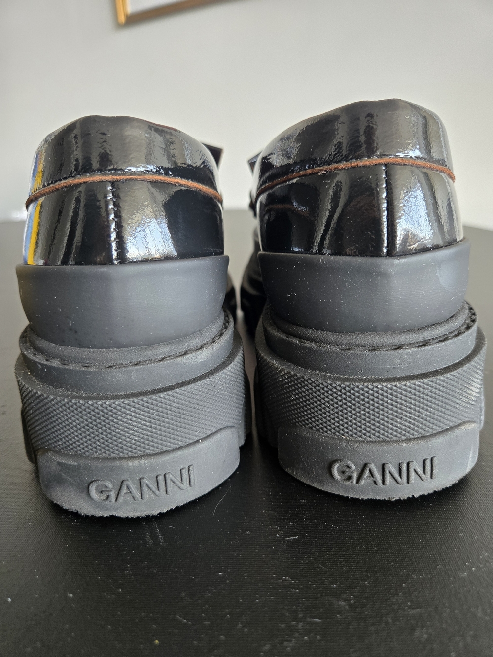 GANNI Black Patent Leather Chunky Butterfly Tassel Loafers 38 NWOB - Picture 6 of 10